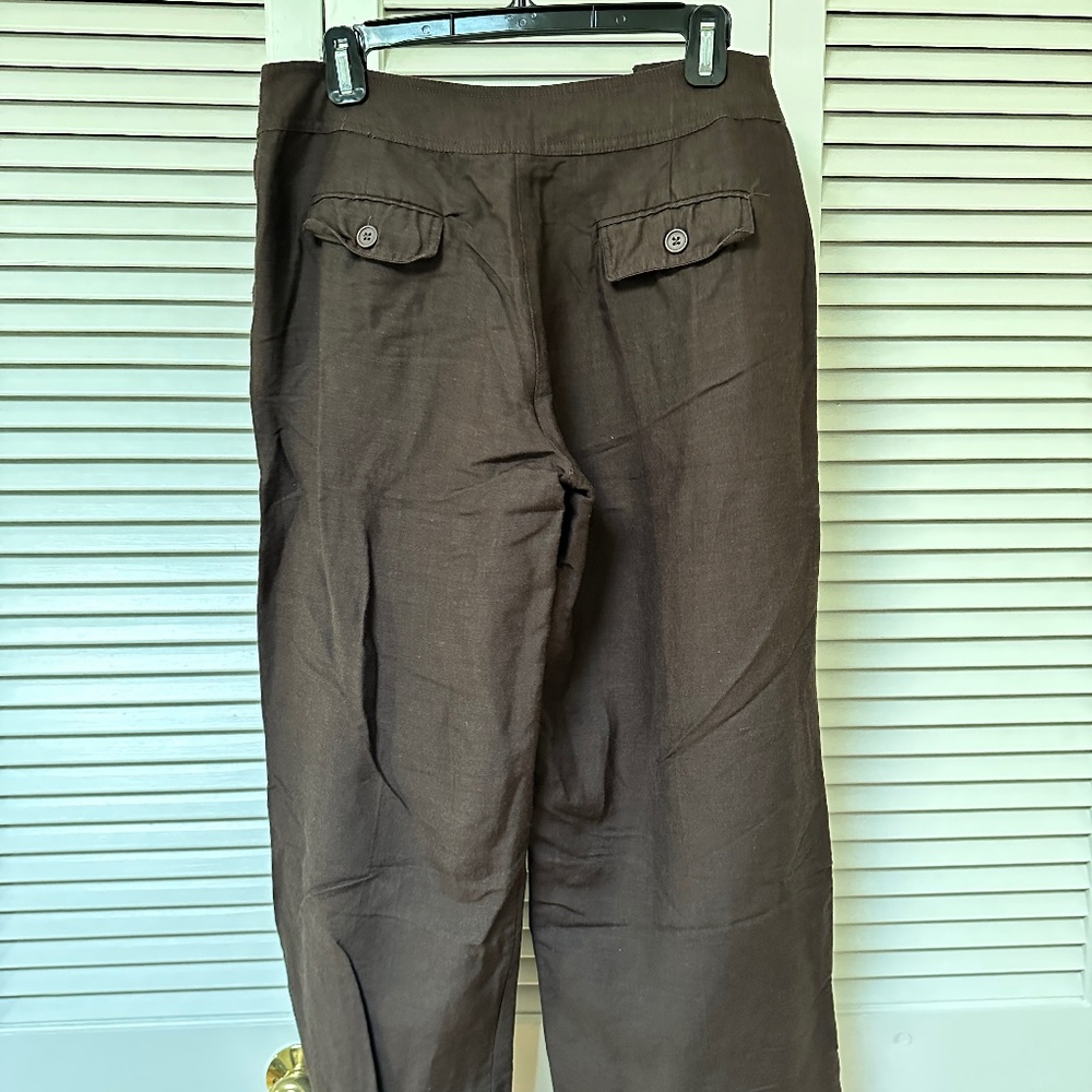 Vintage 90s Sherry Taylor Ramie Rayon Brown Sailor Trousers Wide Leg Medium - Picture 7 of 11
